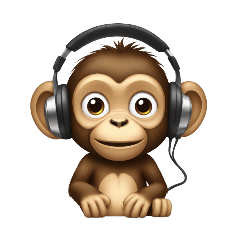 genmoji: bby monkey holding ipod listening to headphones