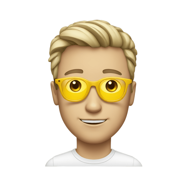 genmoji: a white guy with ping and yellow glasses