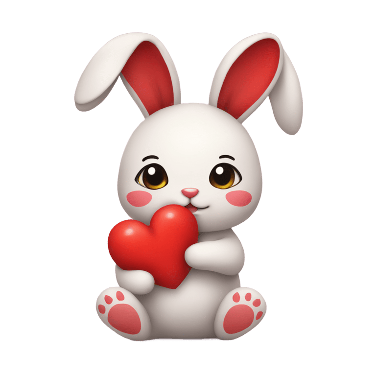 genmoji: plushie cute bunny, holding several red hearts