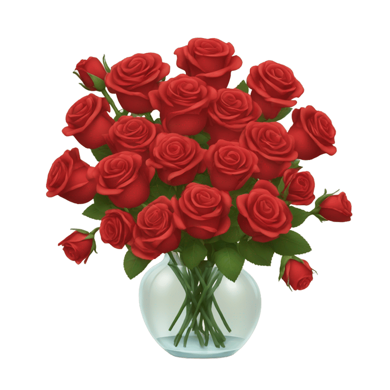 genmoji: Bouquet of red roses in a clear vase