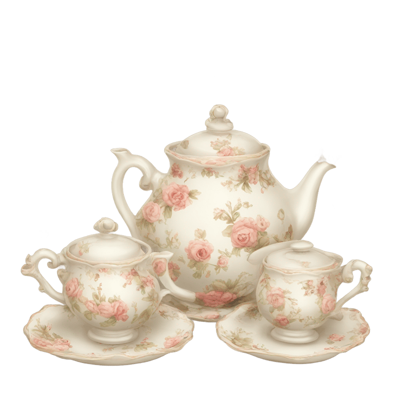 genmoji: Vintage-style rococo floral teapot and cups