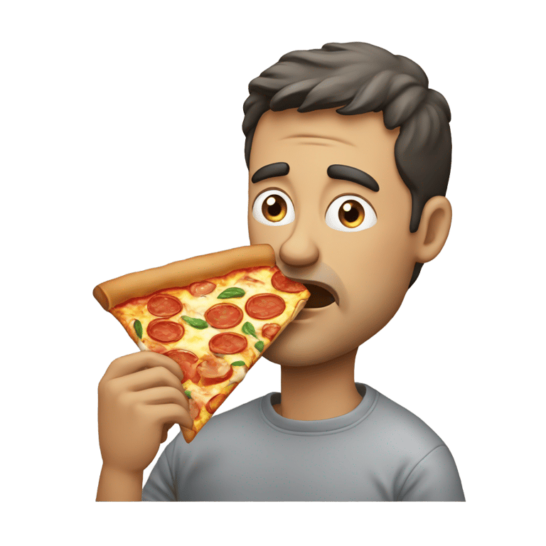 genmoji: a man sadly eating pizza