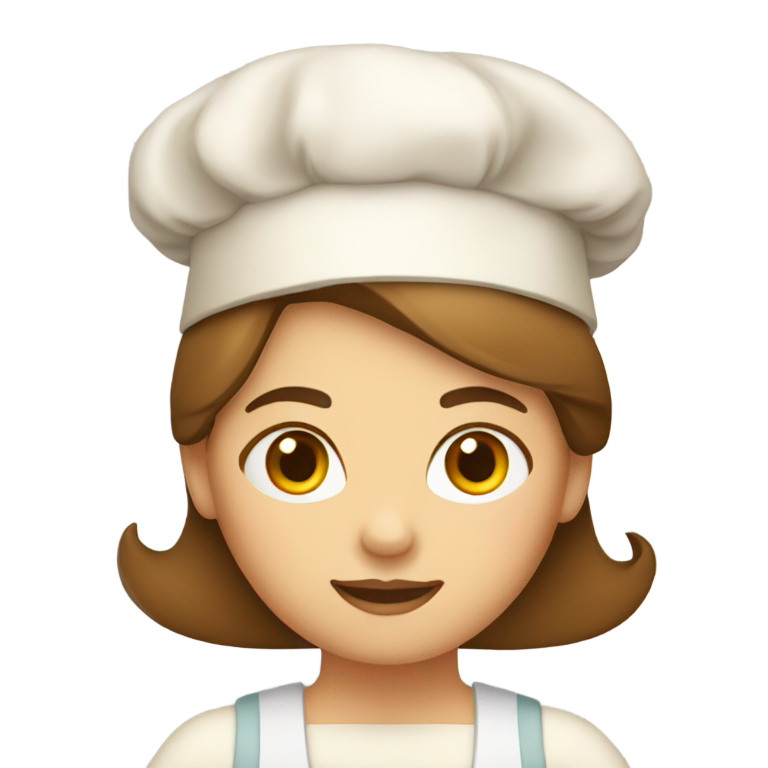 genmoji：女面包师。经典黄色表情符号肤色。棕色头发。无帽子。她拿着法棍。