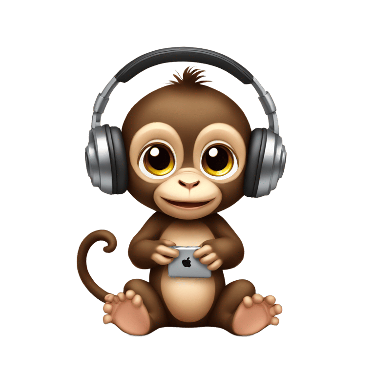 genmoji: baby monkey wearing headphones holding ipod