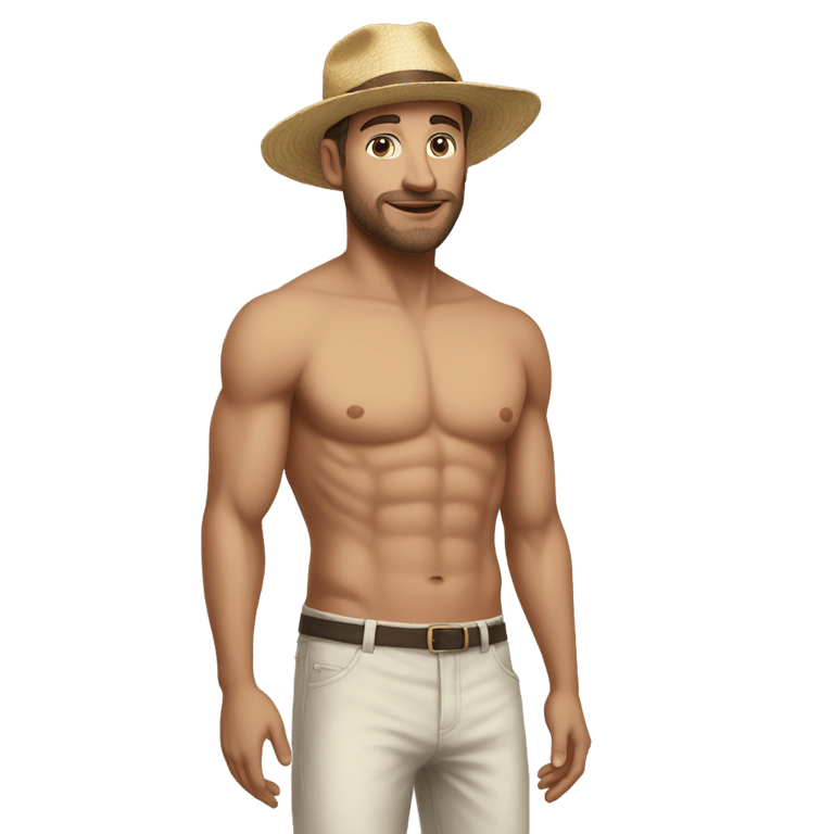 genmoji: white man hat backwards and pants shirtless