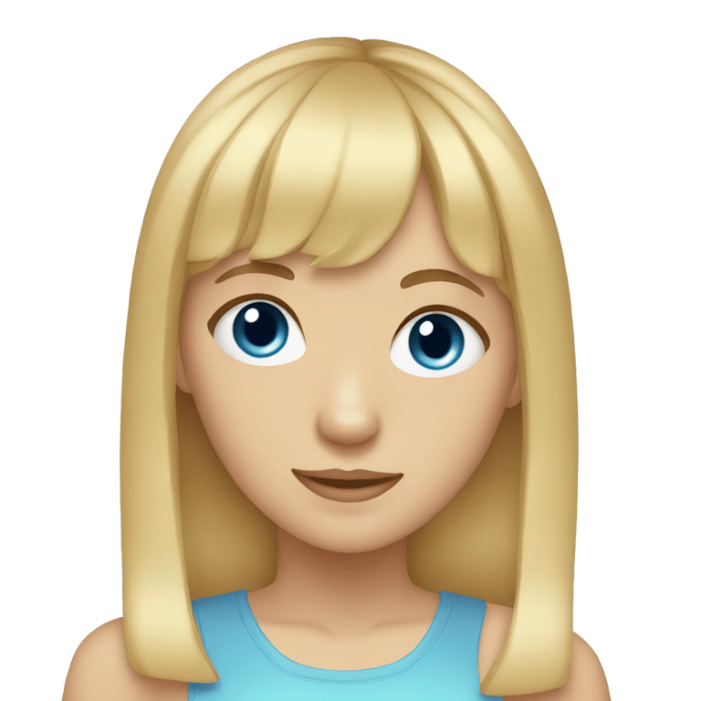 genmoji: Teenage girl with blond hair and bangs and blue eyes