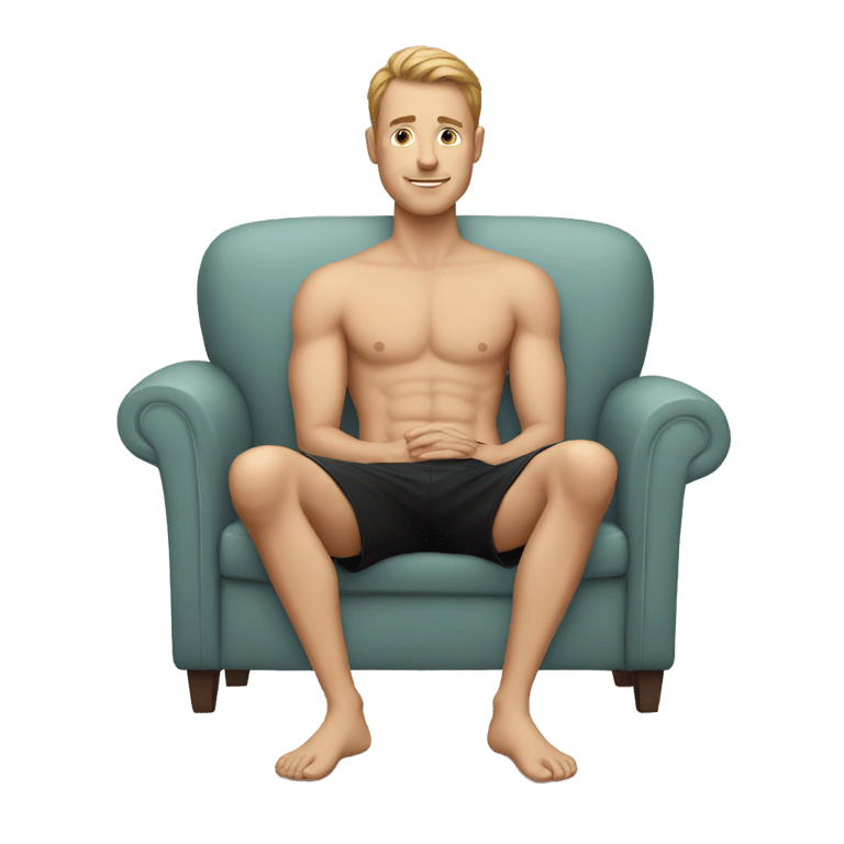 genmoji: white man wearing black shorts sit on couch