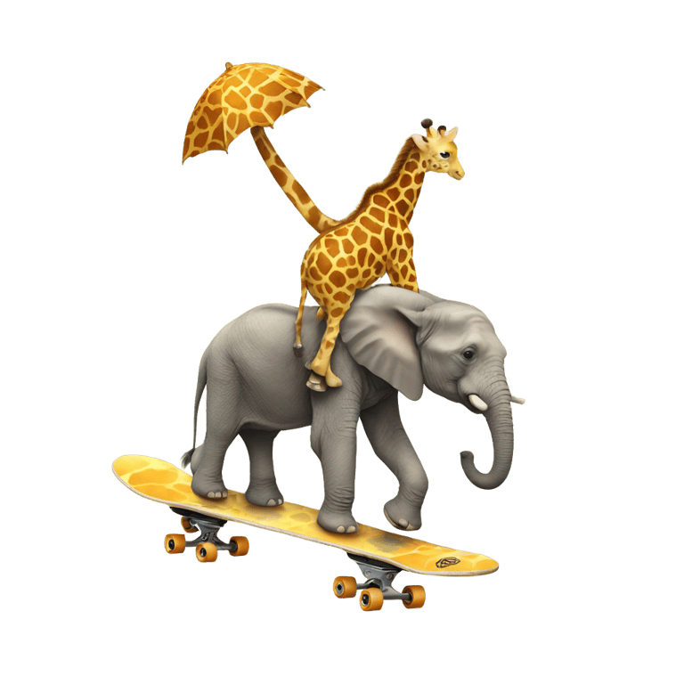 絵文字：Skateboarding elephant on top of a giraffe