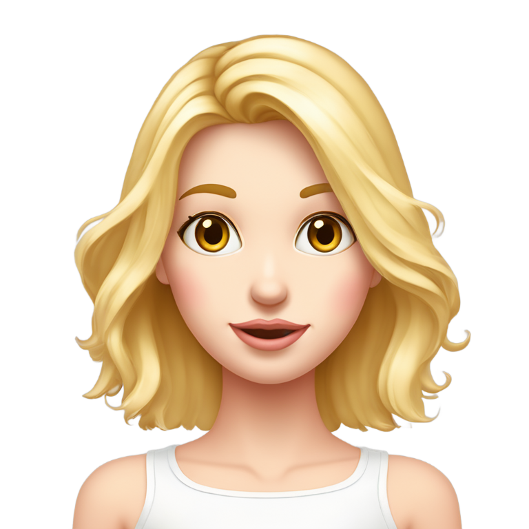 genmoji: Jeune fille esthétique avec de longs cheveux blonds raides, des yeux bleus et une peau claire. Porte un haut blanc à bretelles et applique du gloss à lèvres rose. Éclairage doux, ambiance onirique, cadrage jusqu'au milieu de la poitrine.