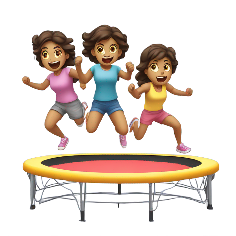 genmoji: three angry female children jumping on a trampoline