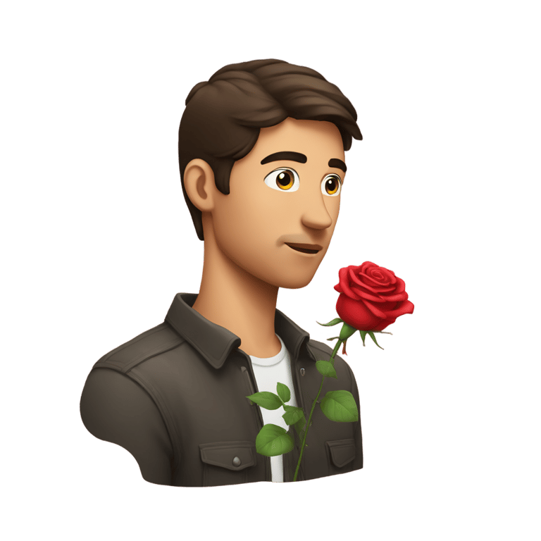 genmoji: A brunette man smelling a rose