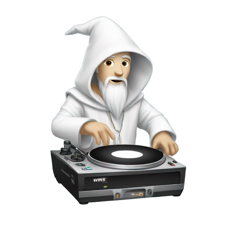 genmoji: white wizard playing dj