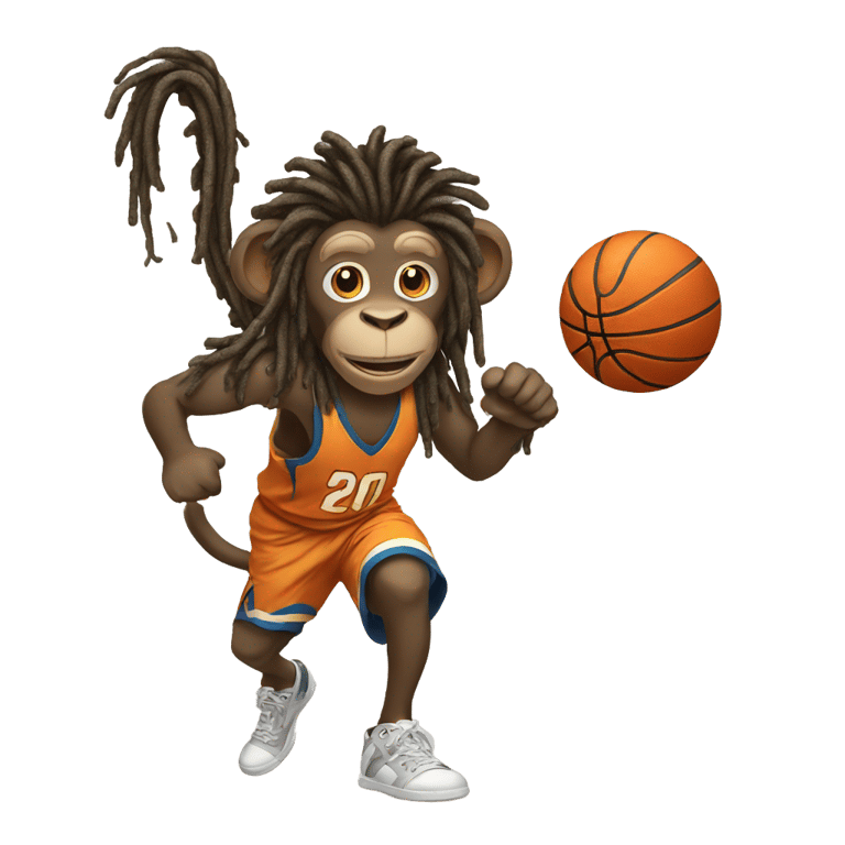 genmoji: Monkey with dreads Playing basketball