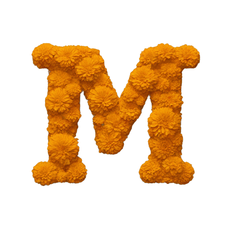 genmoji: Letter m made out of marigold paint