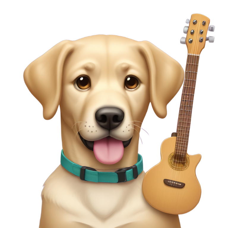 genmoji : Chien labrador portant un chapeau mexicain et jouant de la guitare