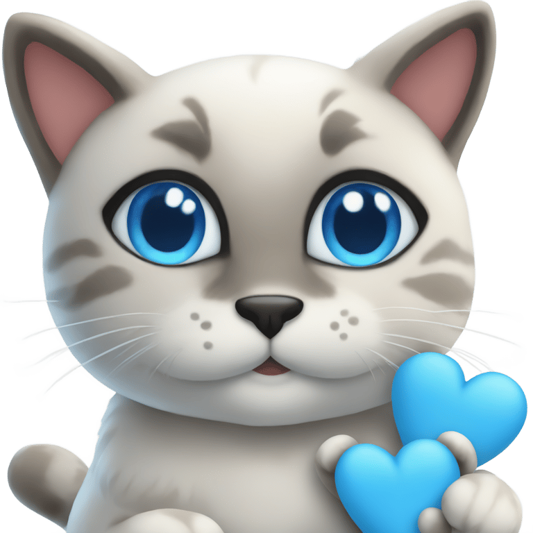 genmoji: plushie cute cat, holding several blue hearts