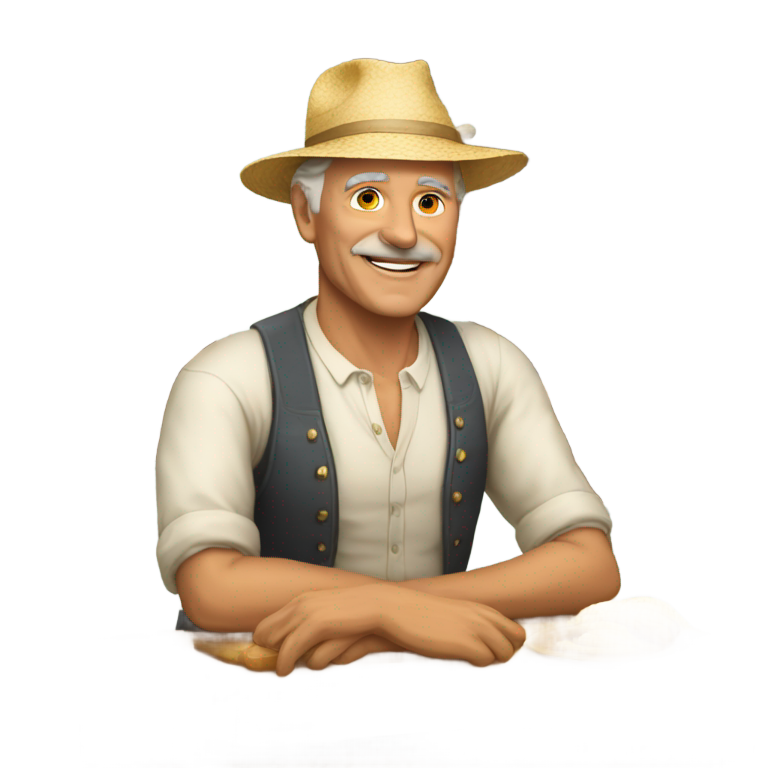 genmoji: and old richt baldish farmer living the lavish life