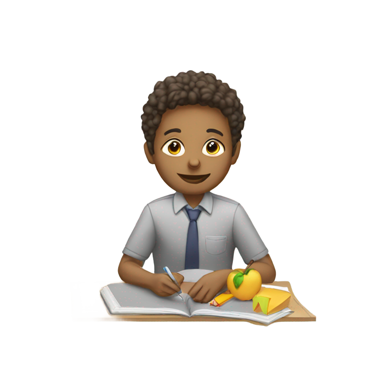 genmoji : Professeur mangeant des cahiers de devoirs et les mâchant
