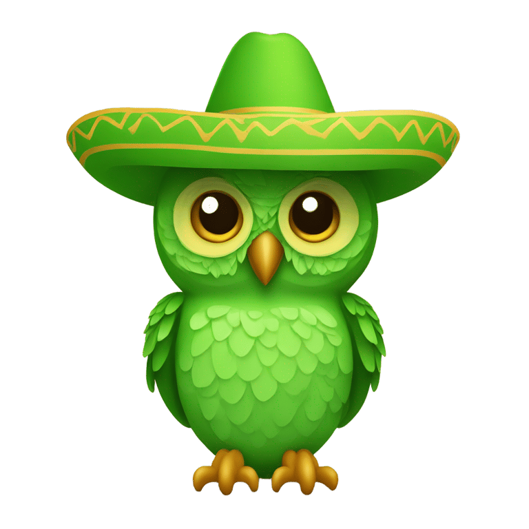 絵文字：a green duolingo owl wearing a sombrero