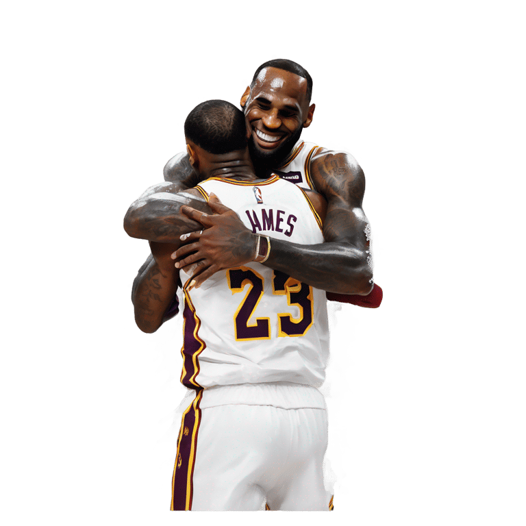 genmoji: Lebron James Hugging Bronny while covered in white splashes