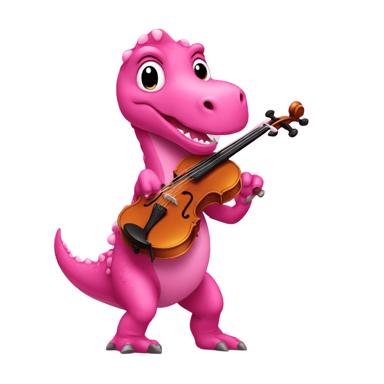 genmoji: Pink dinosaur playing violin