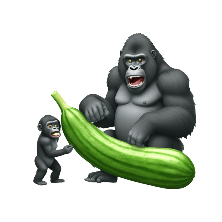 genmoji: cucumber being ate by big mok a gorilla