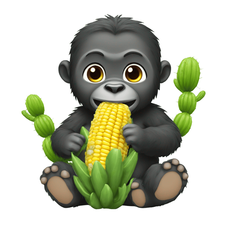 genmoji: big mok a gorillah with cactus diaper eating corn