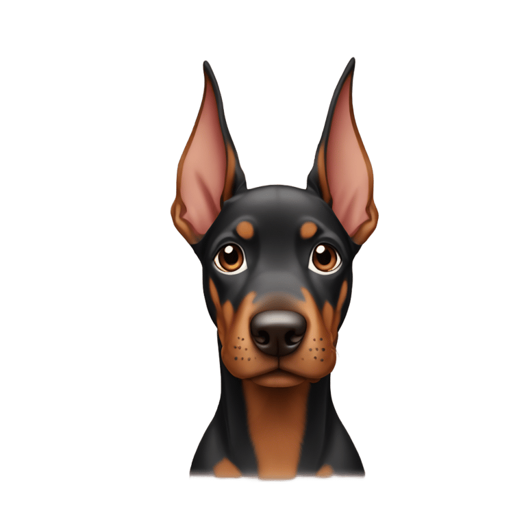 genmoji: A puppy Doberman with ears pointing up