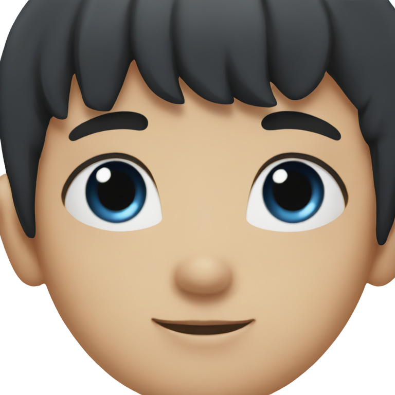 genmoji: A young boy boy with black hair and blue eyes