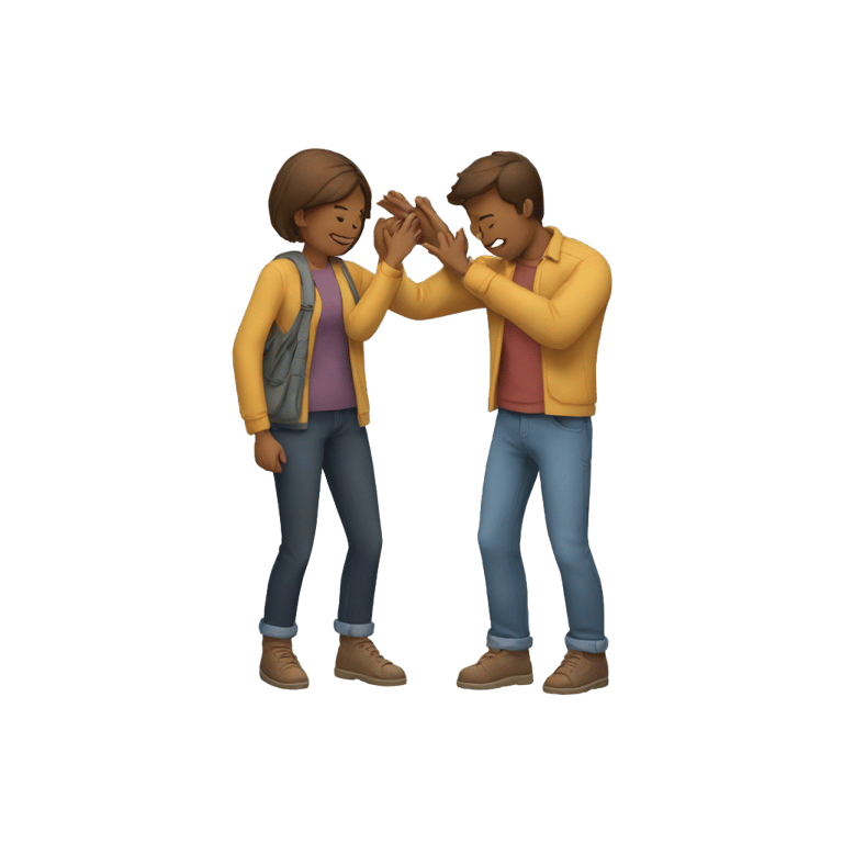 genmoji: 2 people hugging with one person crossing their fingers