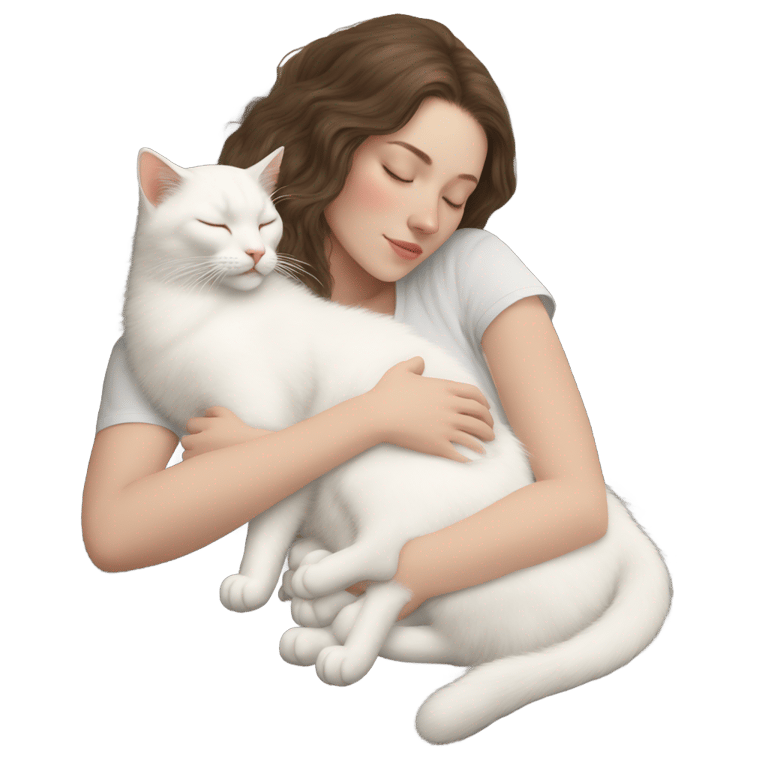 genmoji: White kitty sleeping on brunette white girl's lap