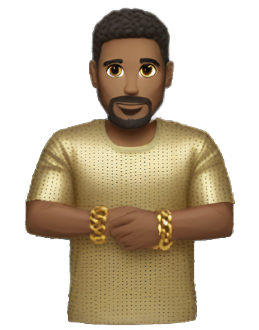 genmoji: Caucasian man with gold shirt, gold chains, gold wrist bands