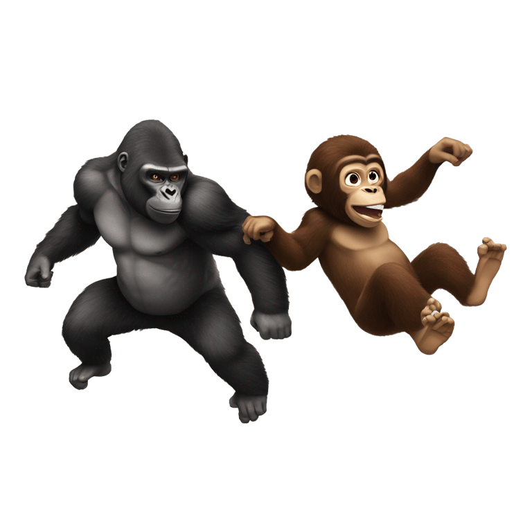 genmoji: Diddy flying with a gorilla while fighting a monkey