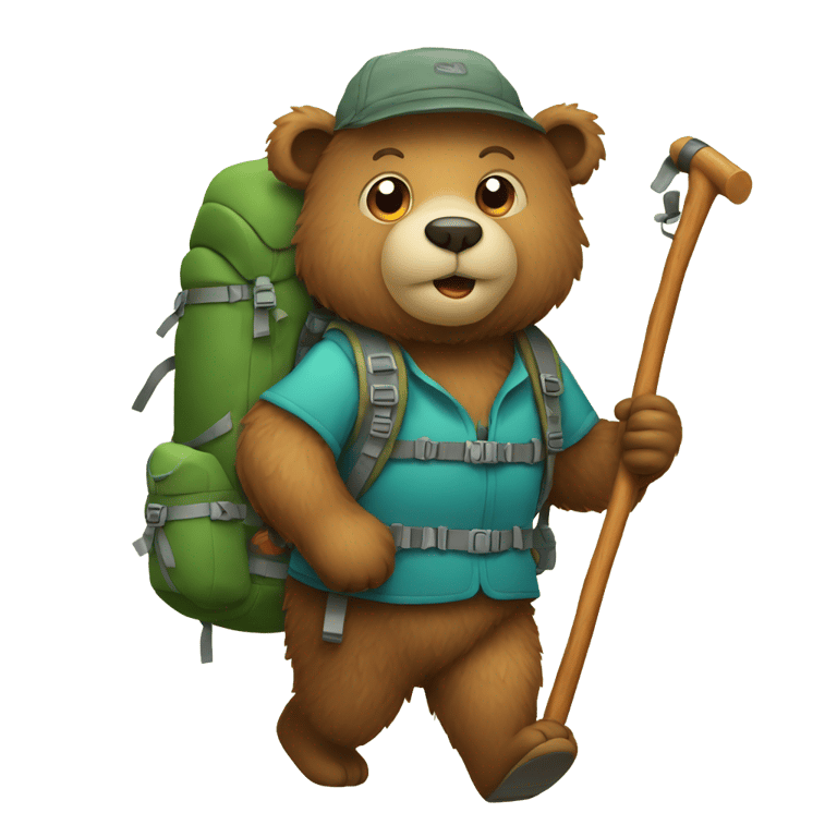 絵文字：bear hiking with backpack and hiking stick