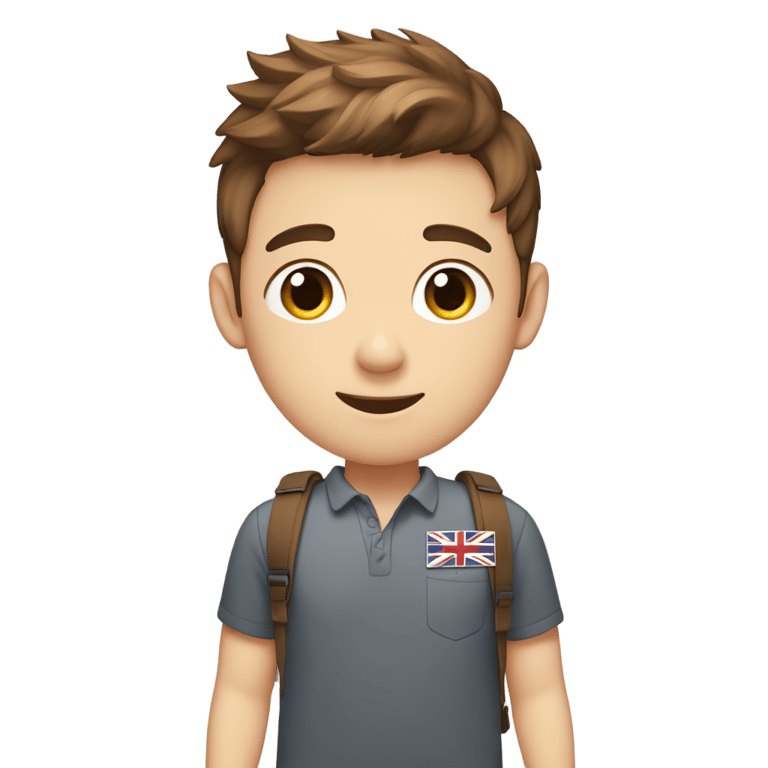 絵文字：British gay boy with brown hair and name tag that says “Harvey”