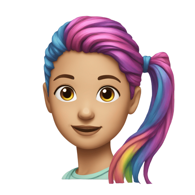 genmoji: A girl face rainbow hair ponytail