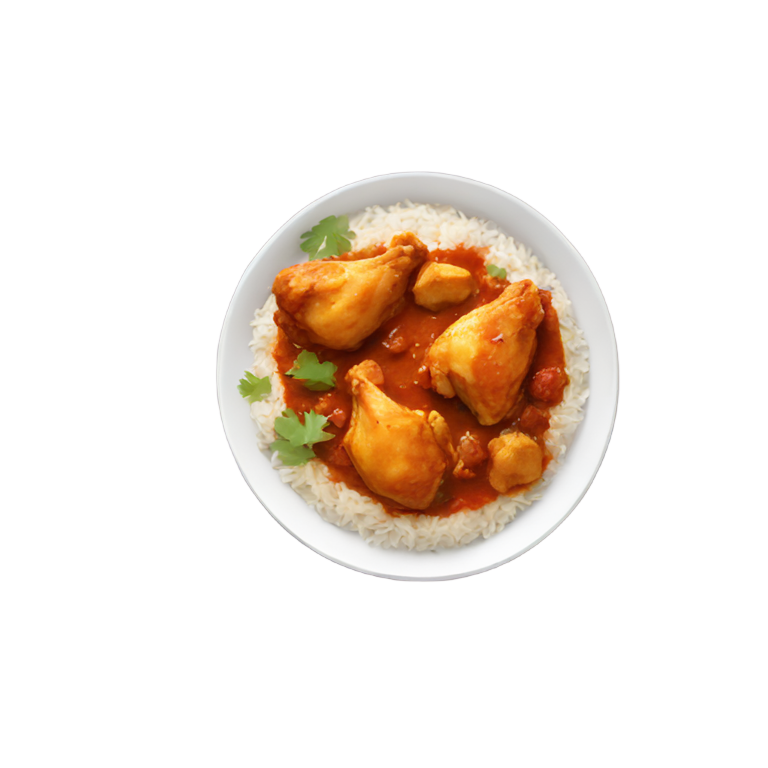 絵文字：チキンマサラとチキンポットステッカー、ライス