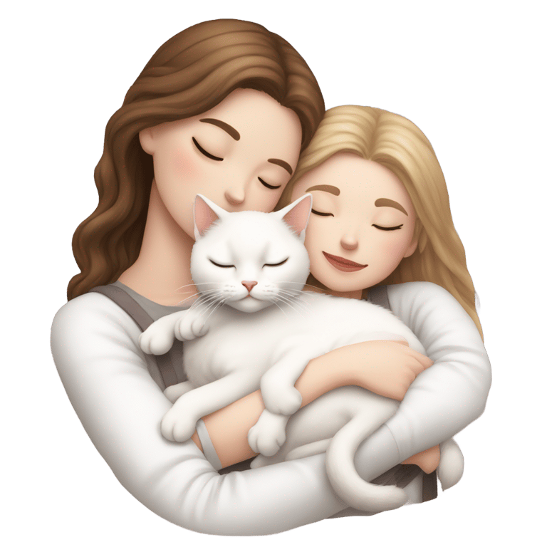 genmoji: White kitty sleeping on brunette white girl's lap