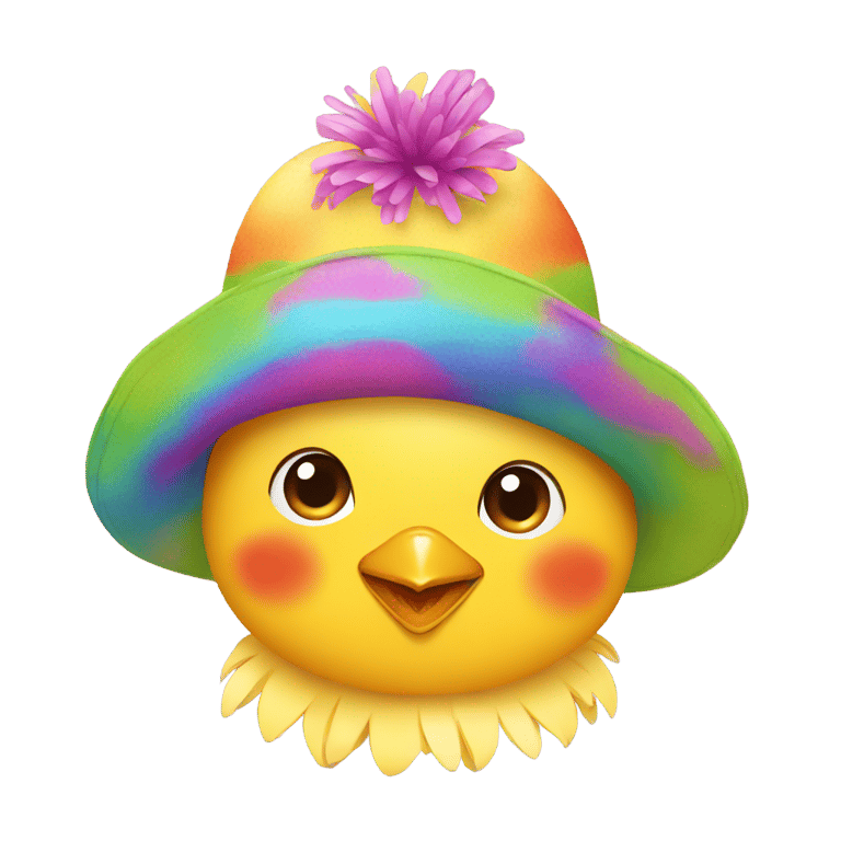 genmoji : a chick wearing a colorful hat.