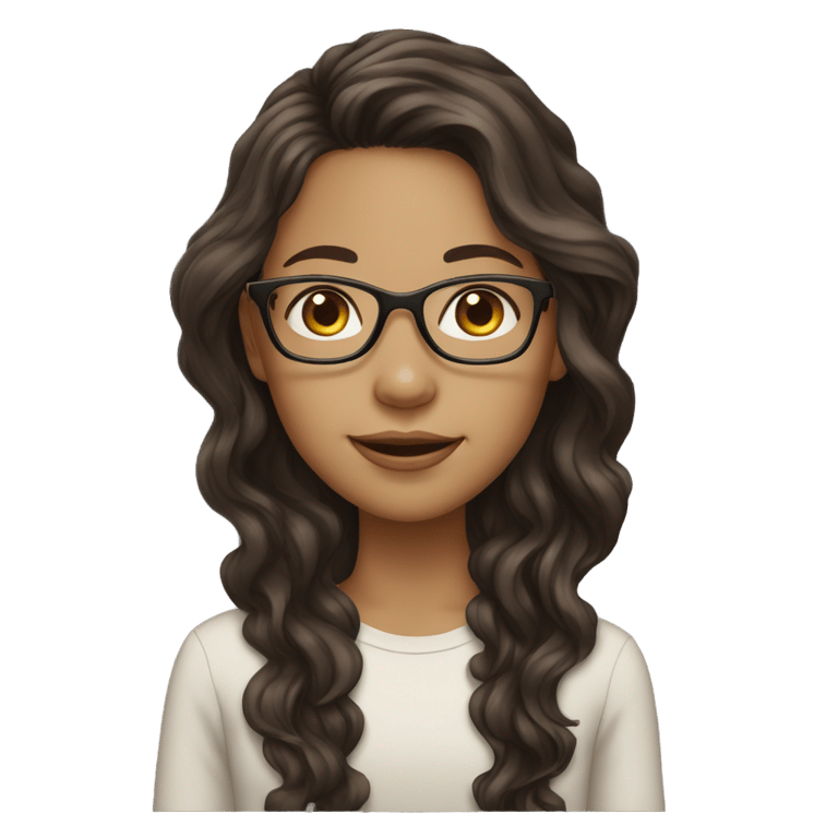 genmoji: A girl with light skin, glasses, and long wavy dark brown hair