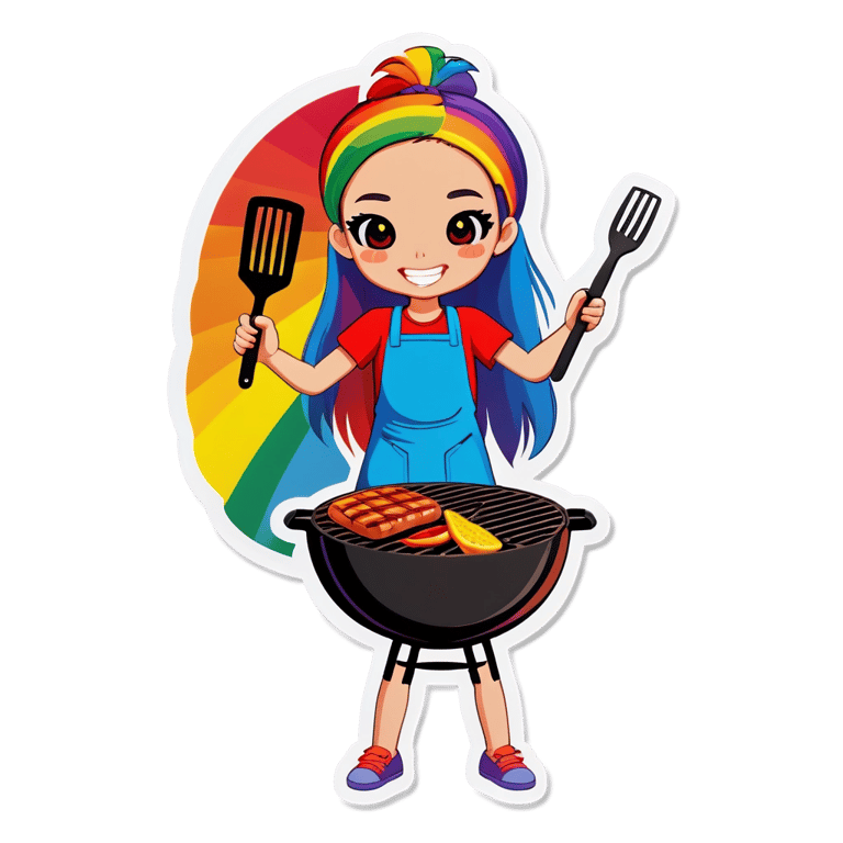 genmoji: Rainbow girl grilling