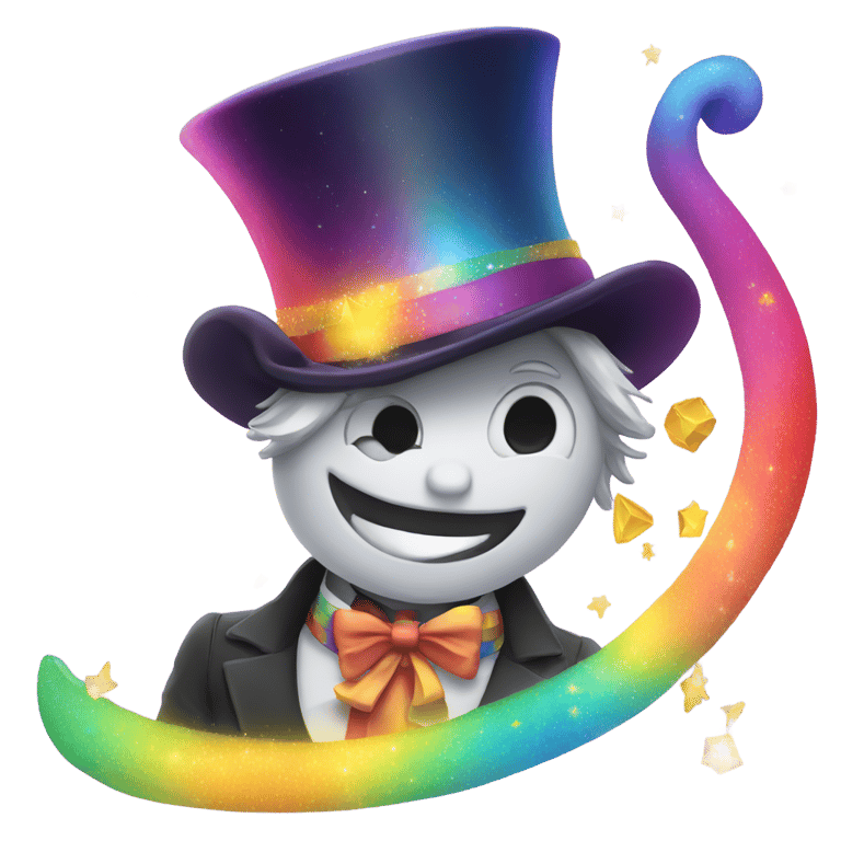 genmoji: "A  with rainbow-colored magic,a sparkling top hat."