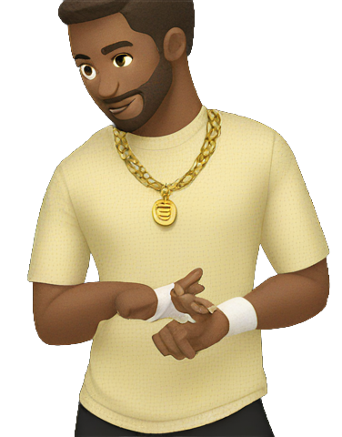 genmoji: white man with a gold shirt, gold chains and wristbands