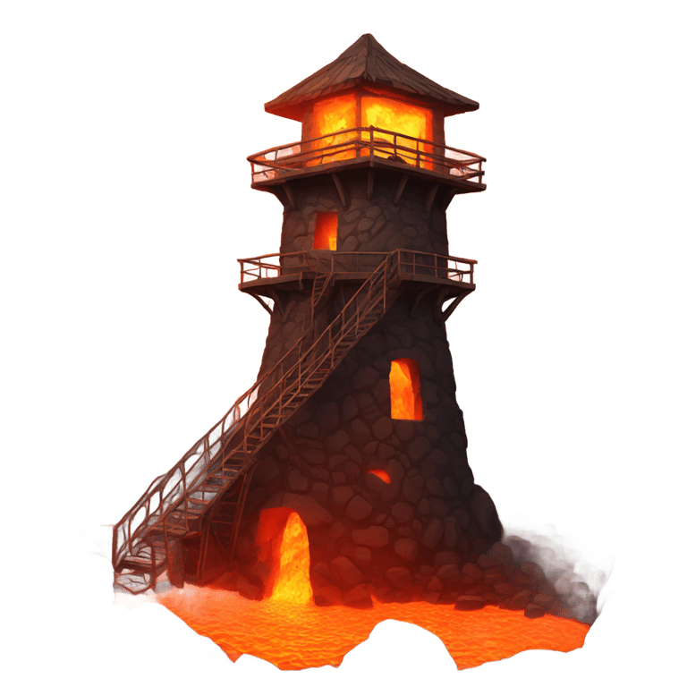 genmoji: watchtower with lava spilled all over it