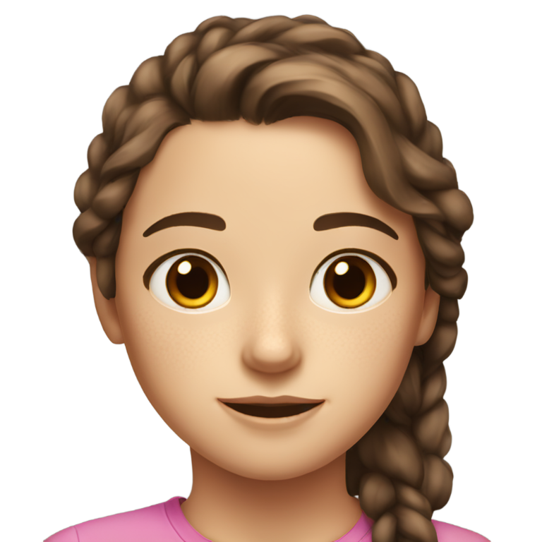 genmoji : Fille de 12 ans avec de nombreuses taches de rousseur, cheveux bruns raides jusqu'à la poitrine, yeux noisette.