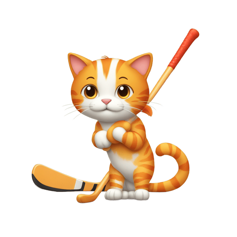 genmoji: orange cat  with a hockey stick