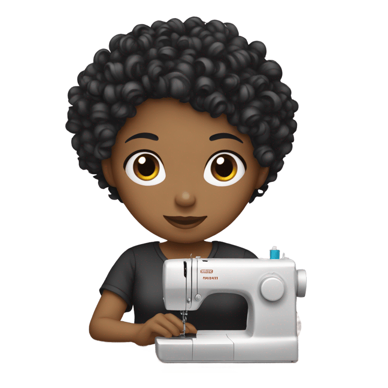 genmoji: girl with curly black  hair sewing