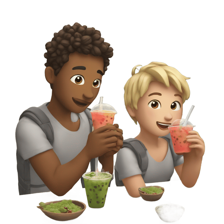 genmoji: Best friends drinking boba on a hill