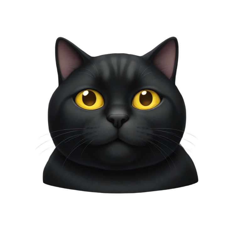 genmoji: fat British black cat with white yellow eyes