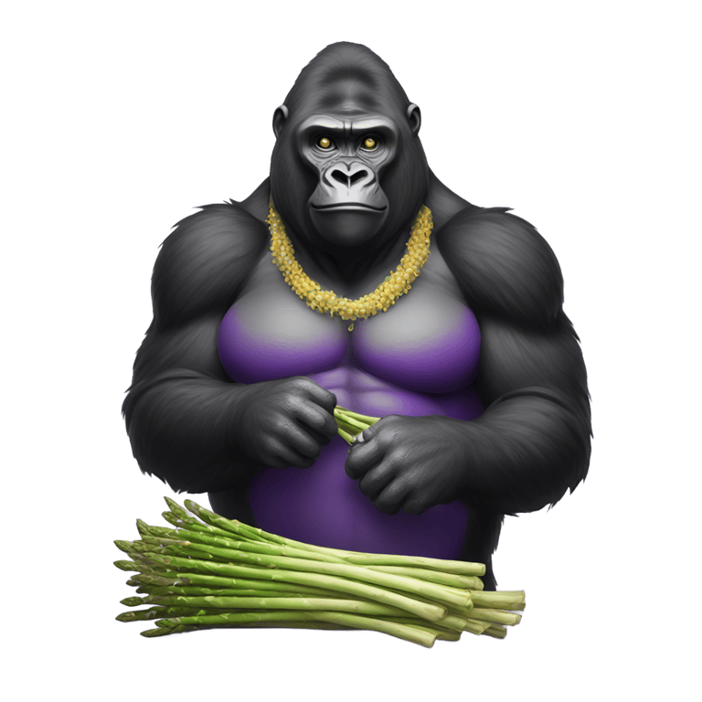 genmoji: big mok gorilla eating purple passion asparagus